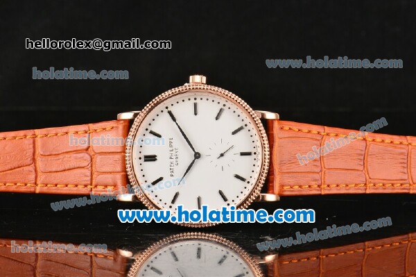 Patek Philippe Calatrava Miyota Quartz Rose Gold Case with Stick Markers and White Dial - Click Image to Close